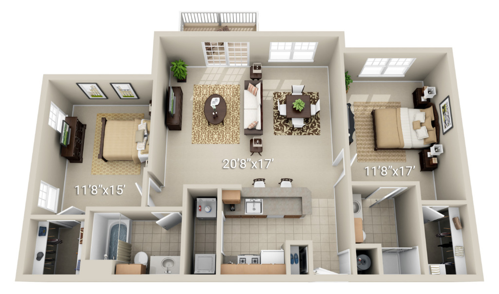 2 Bedroom 2 Bath (E)