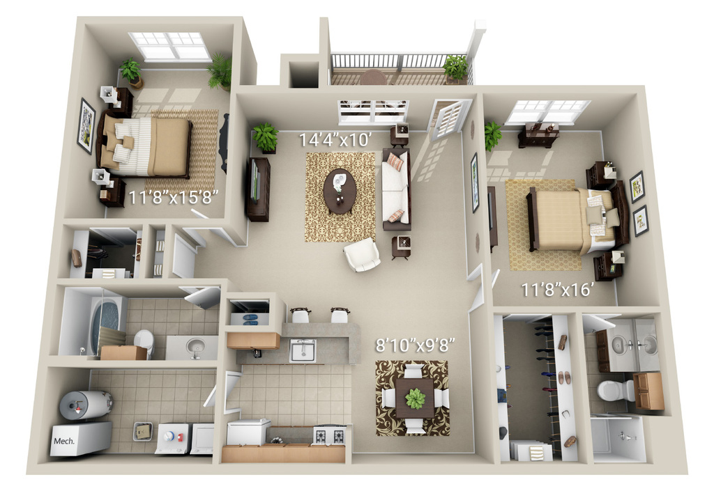 2 Bedroom 2 Bath (K1)