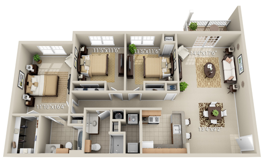 3 Bedroom 2 Bath (G)