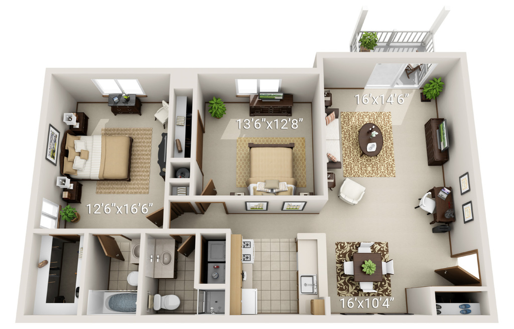 2 Bedroom 2 Bath - Garden