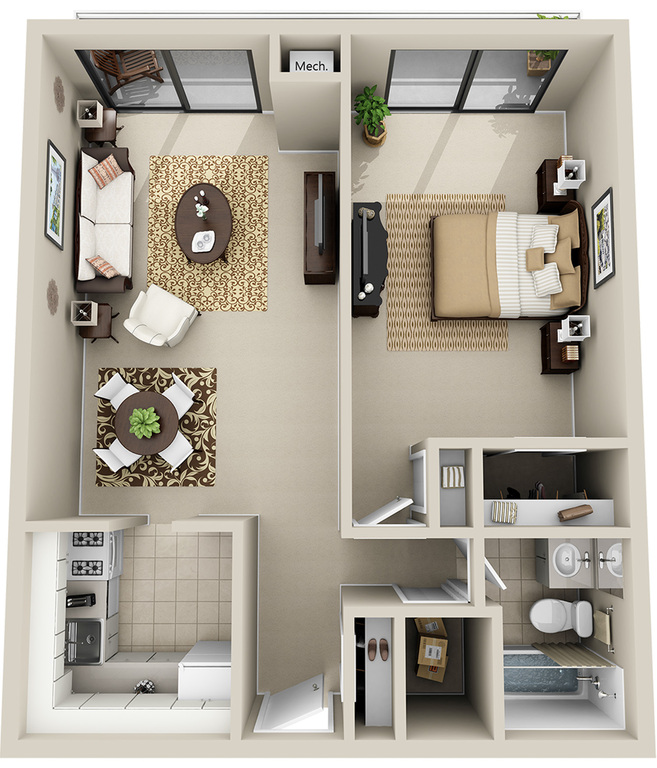 1 Bedroom 1 Bath (1S)