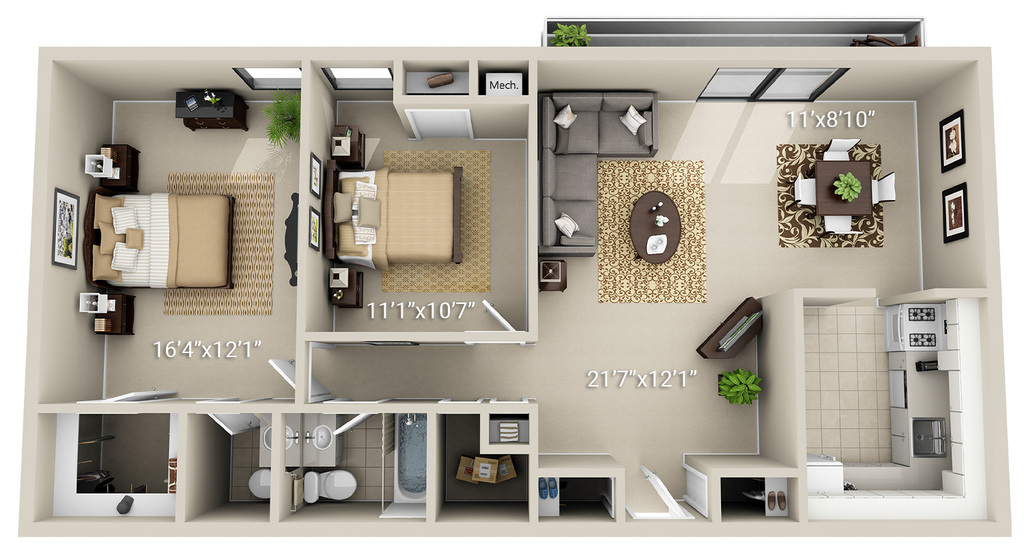 2 Bedroom 1.5 Bath (2HS)