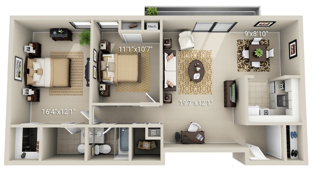 2 Bedroom 1.5 Bath (2T)
