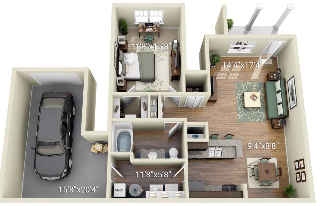 1 Bedroom 1 Bath (P1)