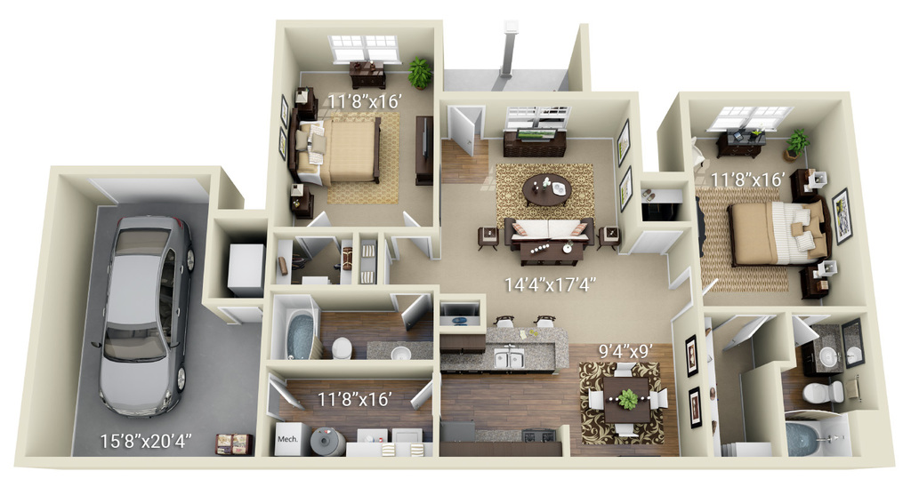 2 Bedroom 2 Bath Split (K1)