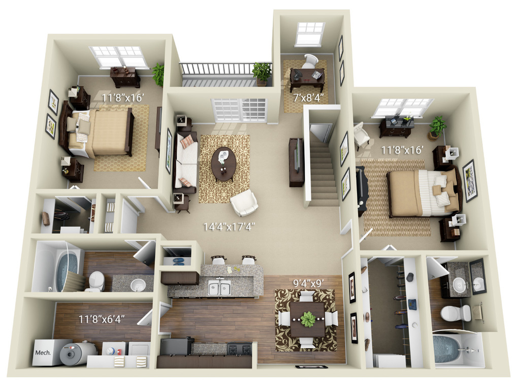 2 Bedroom 2 Bath Split (K2) 