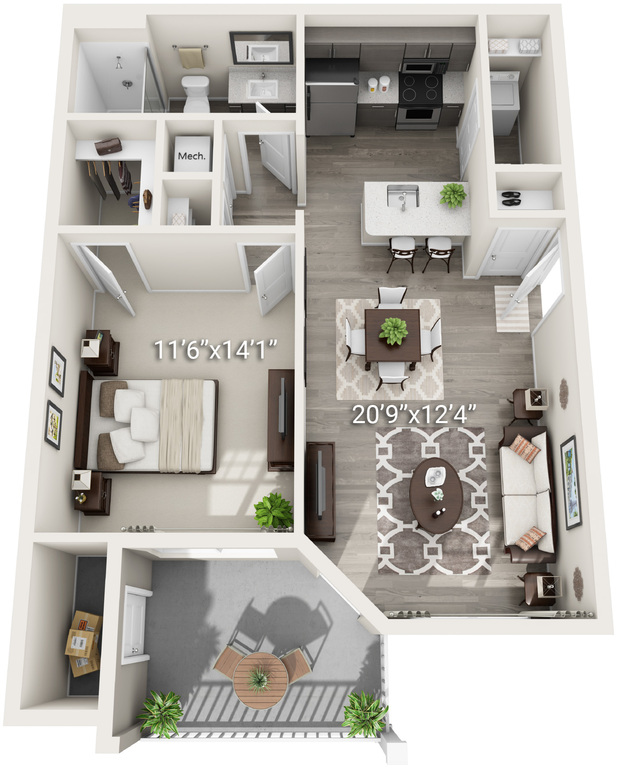 1 Bedroom 1 Bath (A1)