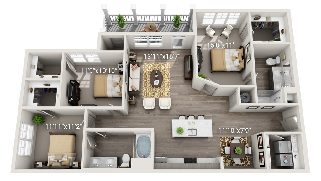3 Bedroom 2 Bath (C1)
