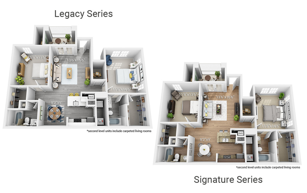 2 Bedroom/2 Bath (2 Layouts Available)