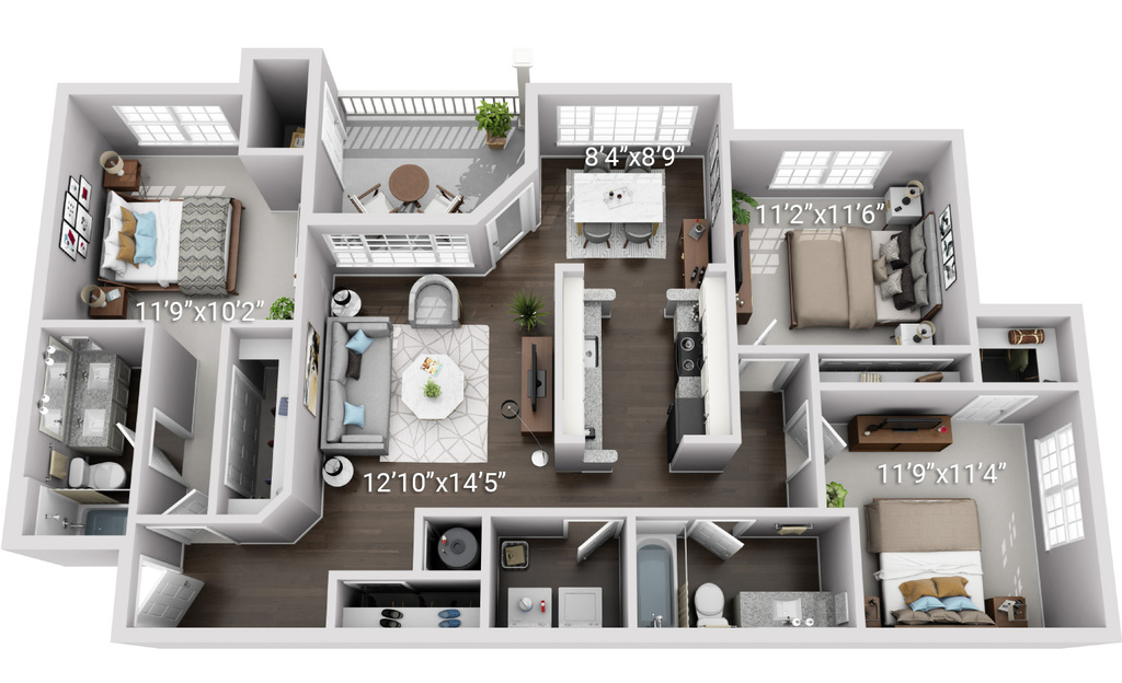 3 BEDROOM 2 BATH (3B)