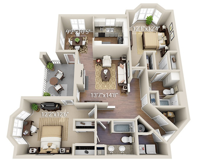 2 Bedroom, 2 Bath Classic (22G)