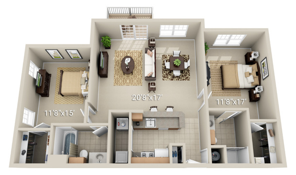 2 Bedroom 2 Bath (E)