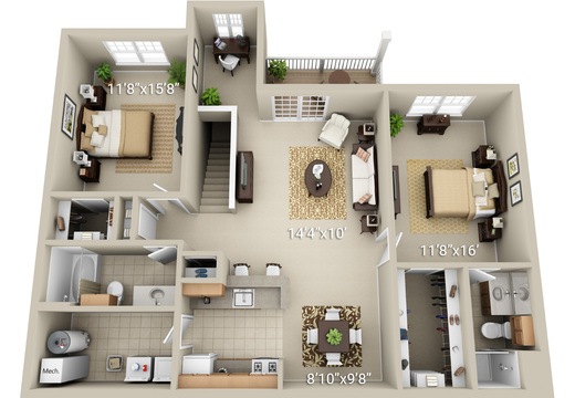2 Bedroom 2 Bath (K2)