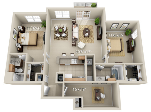 2 Bedroom 2 Bath (F)