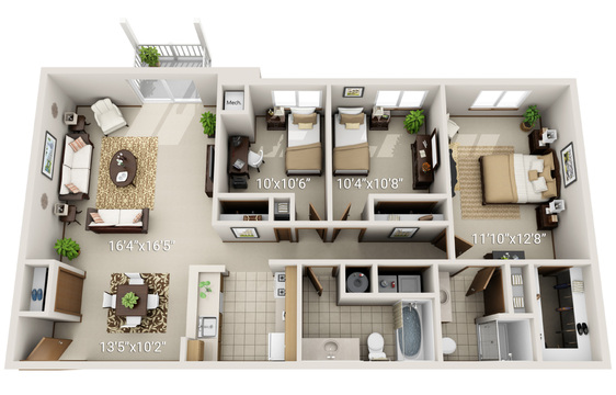 3 Bedroom 2 Bath - Garden