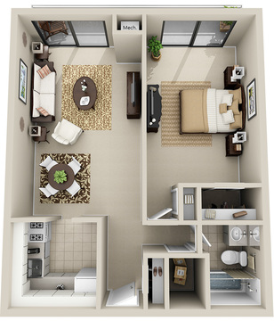 1 Bedroom 1 Bath (1S)