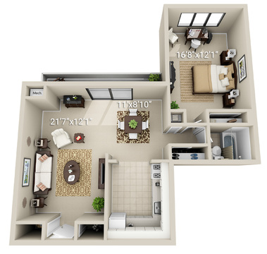 1 Bedroom 1 Bath (1D)