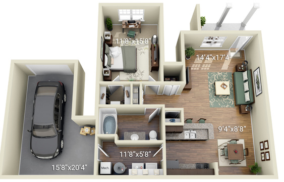 1 Bedroom 1 Bath (P1)