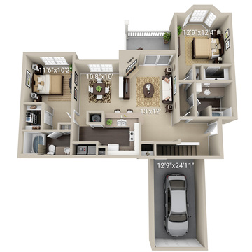 2 BEDROOM 2 BATH W/ ATTACHED GARAGE CLASSIC (2G)