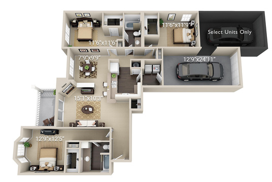 3 BEDROOM 2 BATH W/ ATTACHED GARAGE CLASSIC (3G)